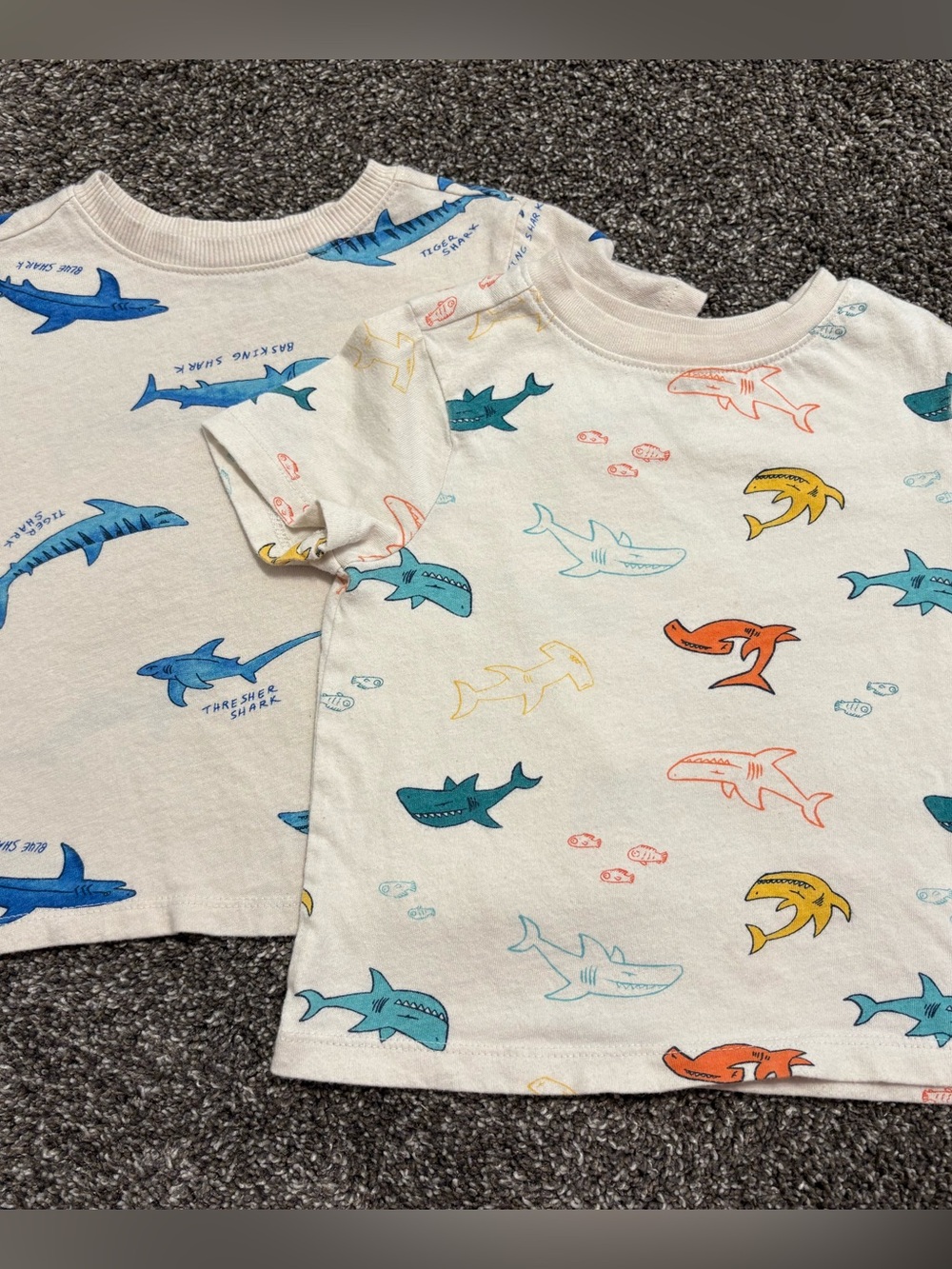 Old Navy Kids Short Sleeve Shark Tee - Cream with Blue, Teal, Yellow & Orange